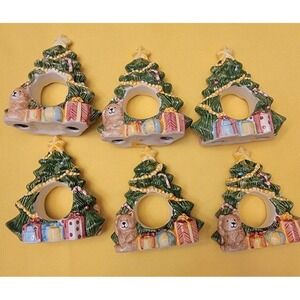 Vigor Vintage Christmas Tree Napkin Rings - Set of 6  - RARE